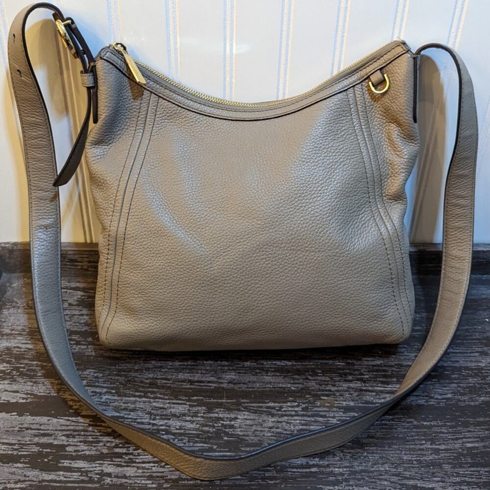 Michael Kors Fulton Large Messenger Crossbody Leather Bag Beige